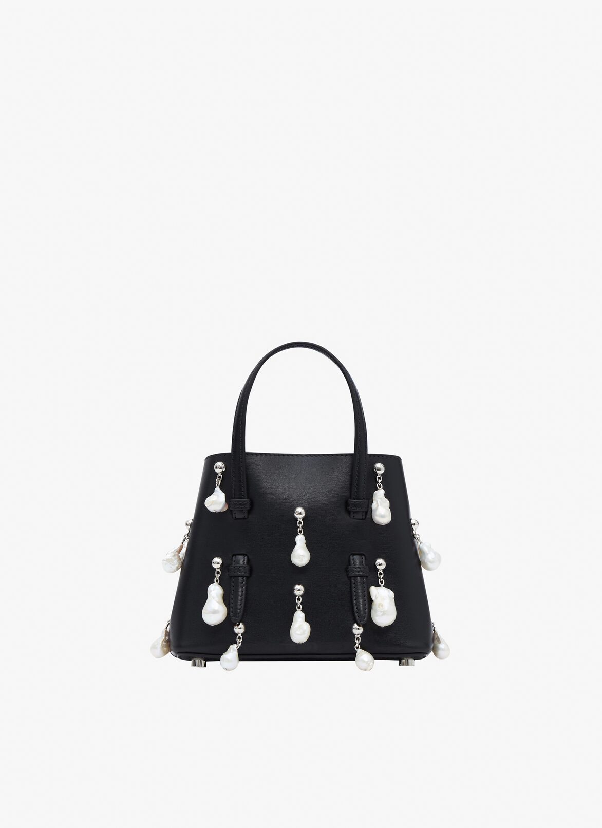 Mina 16 bag in lux calfskin with natural pearls ALAÏA BLACK MINA 16 BAG IN LUX CALFSKIN WITH NATURAL PEARLS